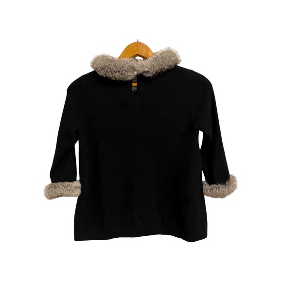 Cortland Park Black Cashmere Sweater Faux Fur Trim Collar and Cuffs Size S - Picture 1 of 7